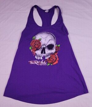 The Rat Hole Myrtle Beach Shirt Womens Large Purple Skull Rose Graphic Tank Bike